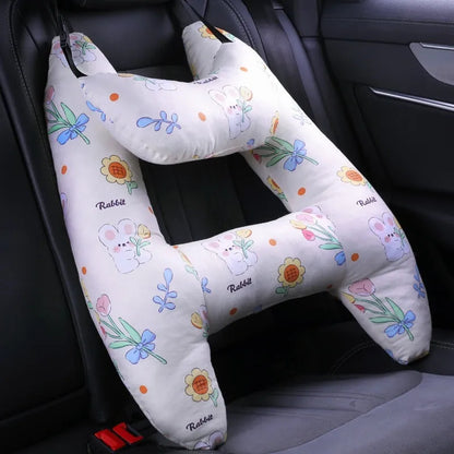 55x70cm car headrest pillow with floral skirt rabbit pattern and pearl cotton fill.