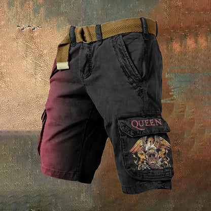 Man wearing grey 3D digitally printed polyester shorts with a zip fastening.
