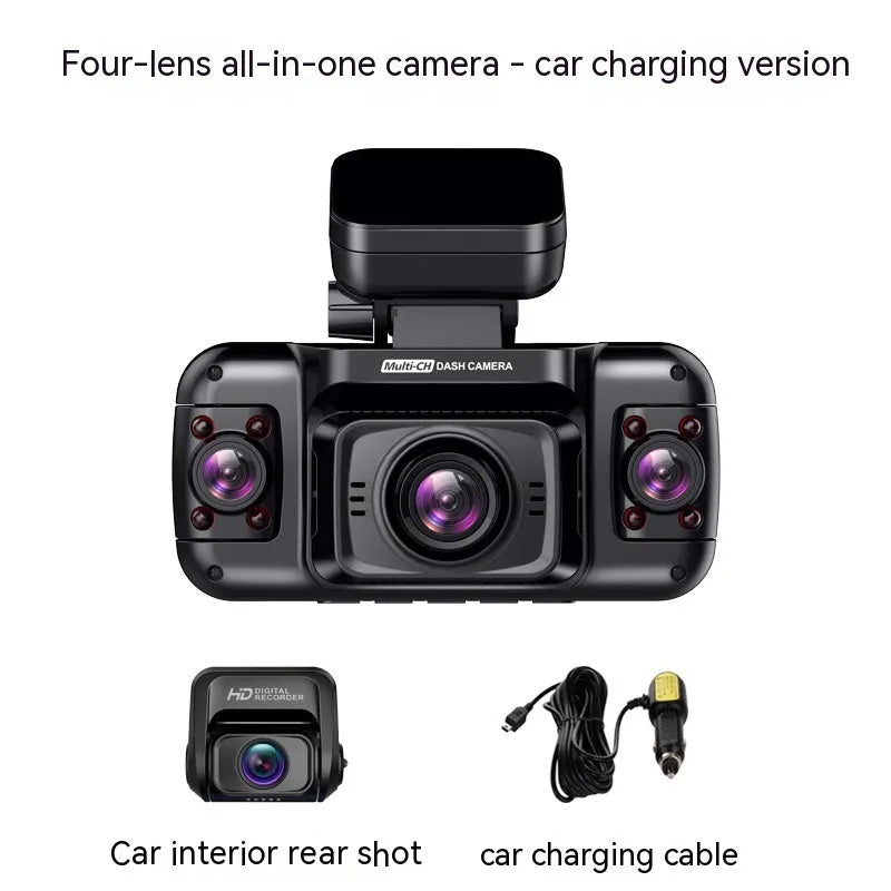 Plastic multi-lens dashboard camera with 2-inch screen for vehicle recording