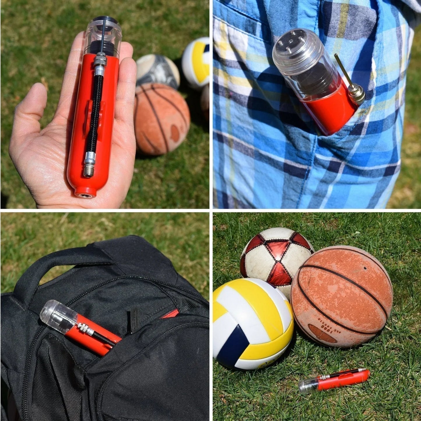 Portable air pump for basketball, football, and volleyball with double-action mechanism
