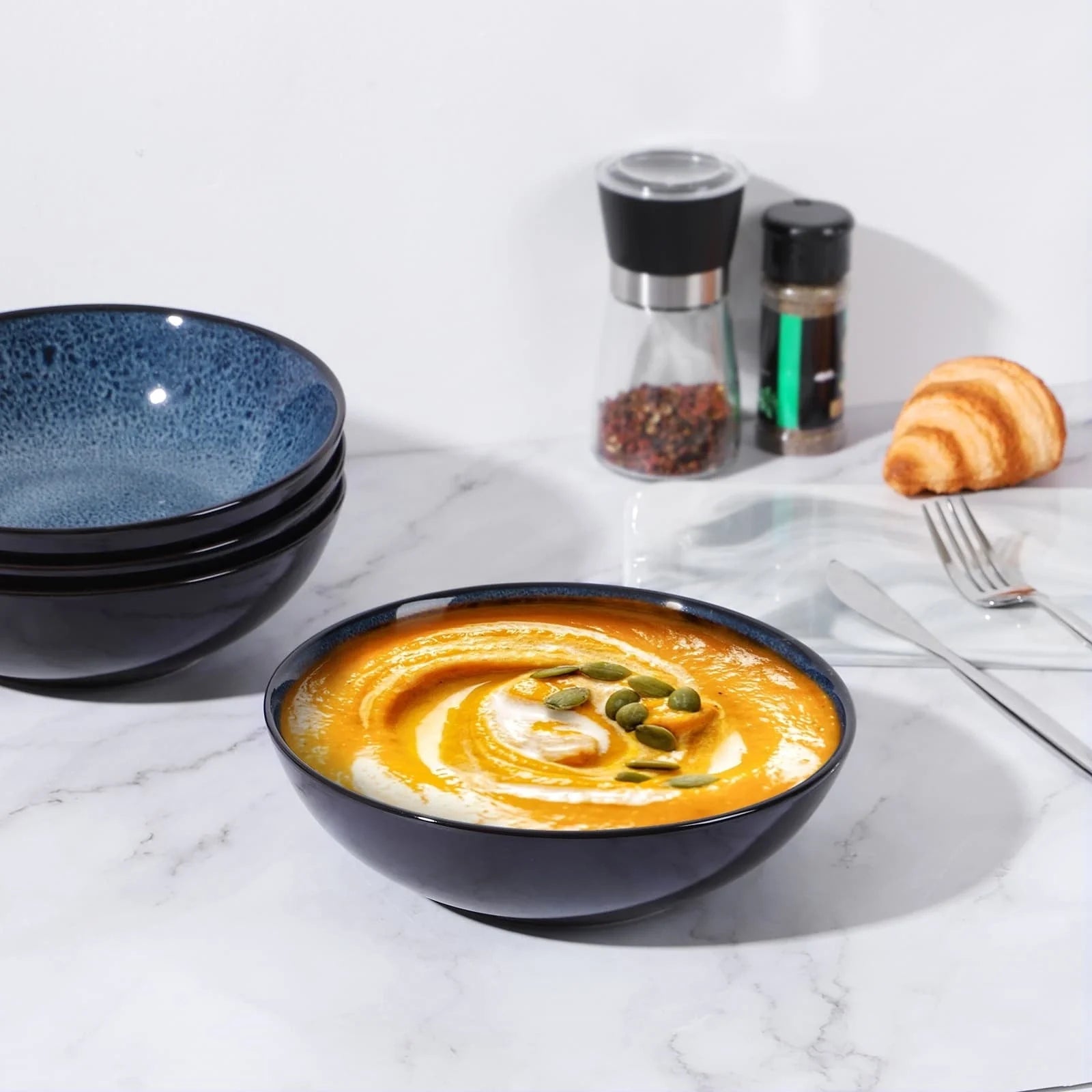 Unique peacock green ceramic bowl set, 30oz each, dishwasher, microwave, and oven safe