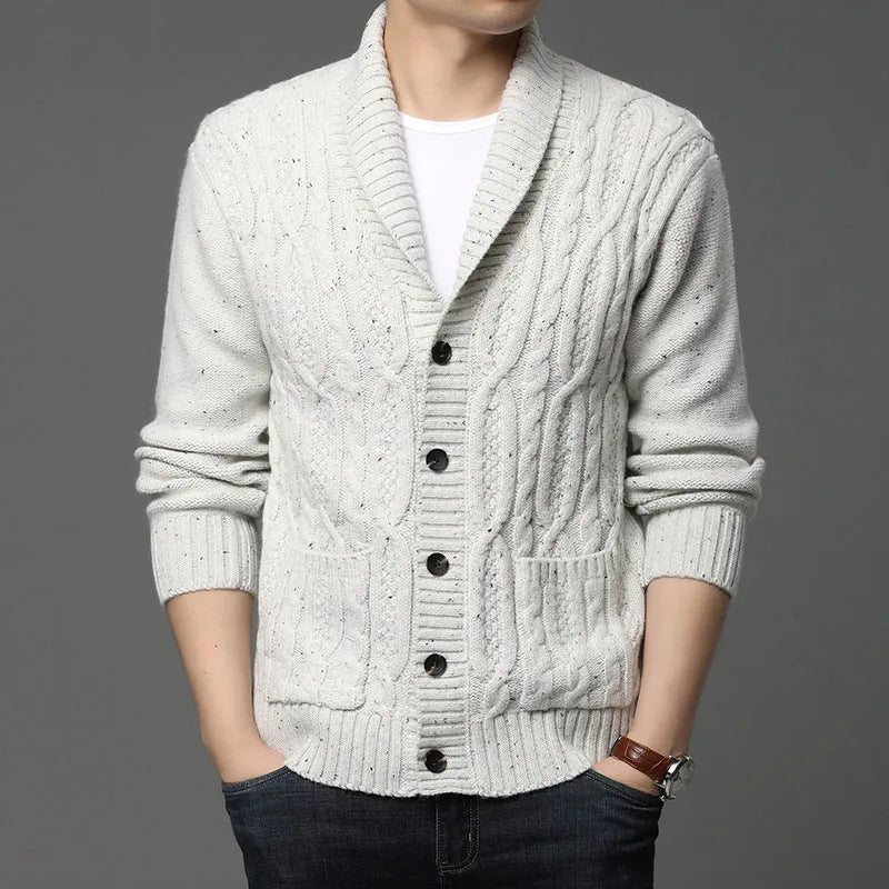 Men's thickened jacquard knitted cardigan, warm autumn winter outerwear for youth in multiple sizes and neutral colours