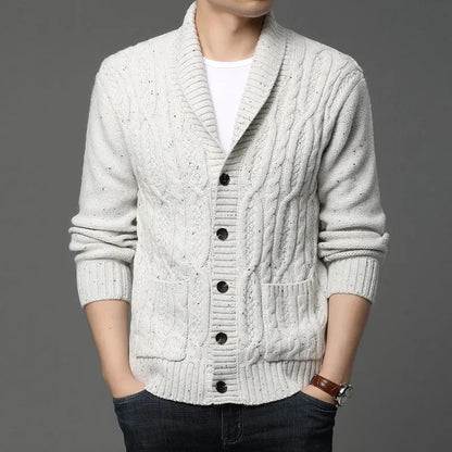 Men's thickened jacquard knitted cardigan, warm autumn winter outerwear for youth in multiple sizes and neutral colours