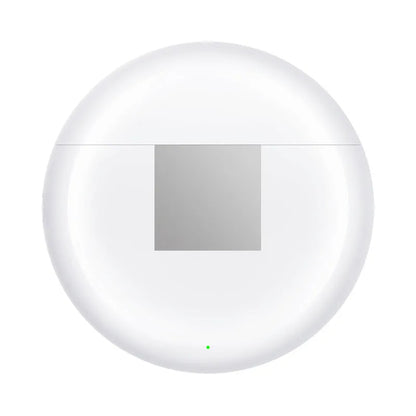 White Wireless Budz5 Bluetooth semi-in-ear headphones with charging compartment showing V5.1 technology