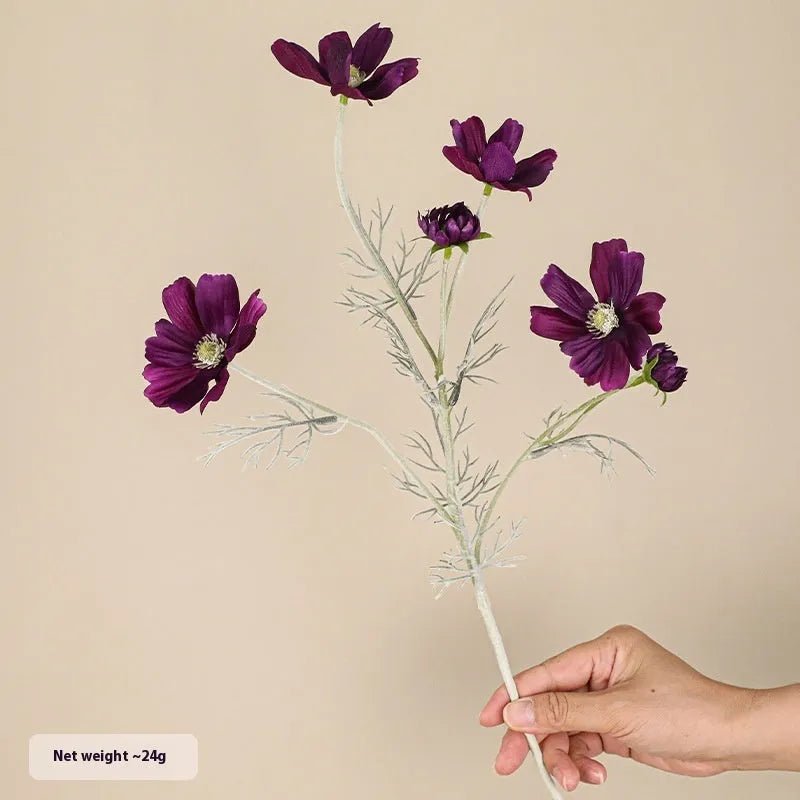 Small artificial Persian chrysanthemum bouquet in milky white colour with plastic stems and silk petals