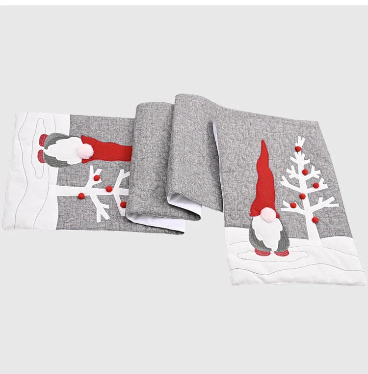 Christmas gnome plush doll grey table runner for festive table decoration