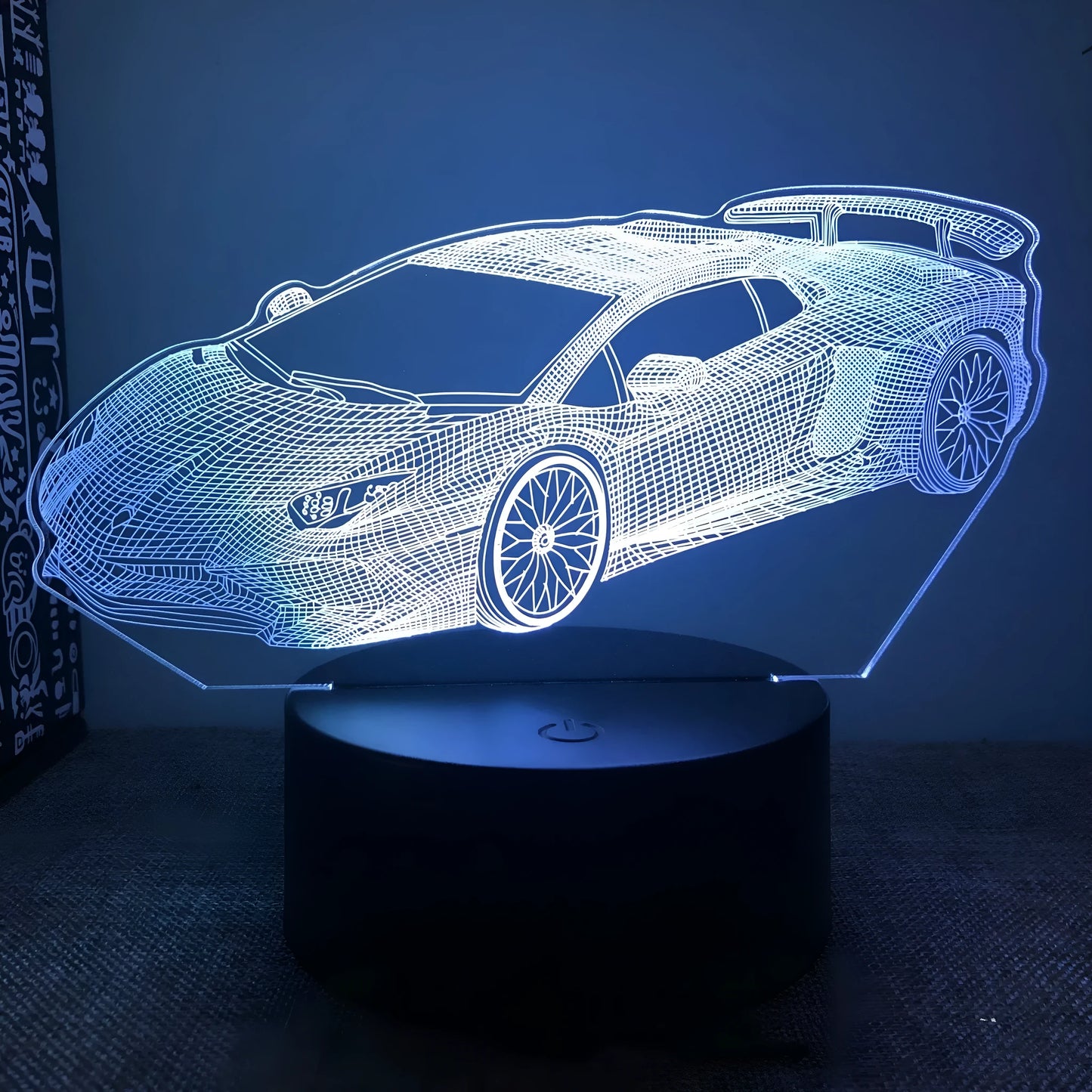 Modern car-shaped USB bedside lamp with touch remote control showing 16 colour options