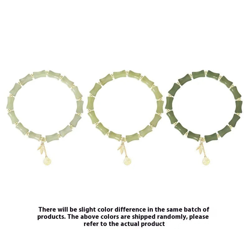 Green Chinese bamboo design hetian jade bracelet and necklace jewellery set