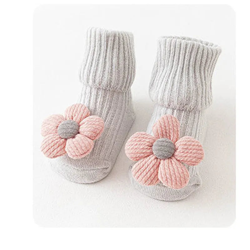 Cotton baby floor socks in multiple designs for infants aged 0-3 months