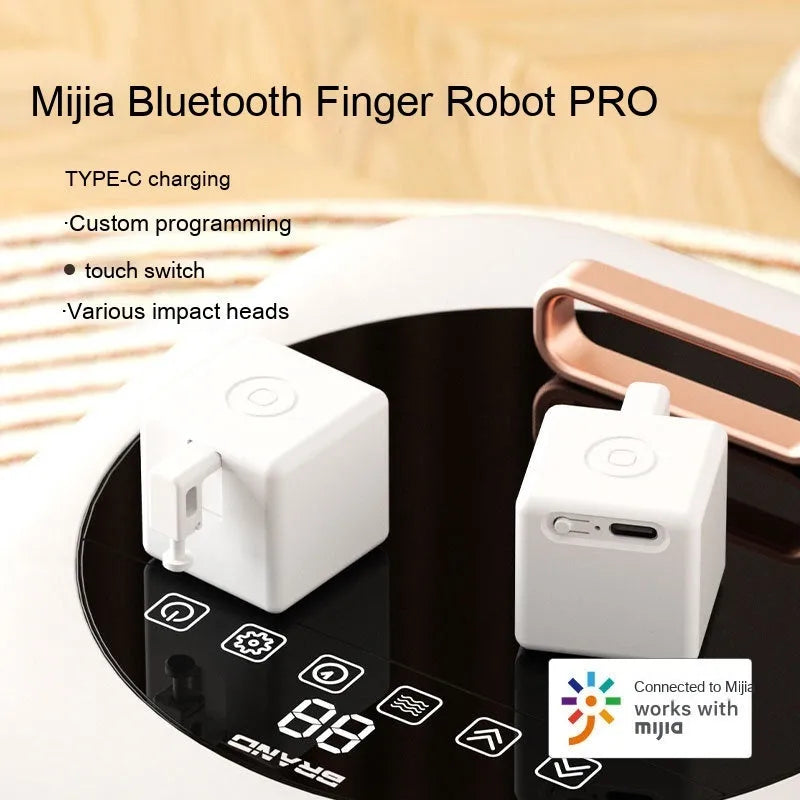 White intelligent Bluetooth finger robot, 34.5x34.5x46.5mm, 36g, Type-C rechargeable, 10N thrust, 12mm movement