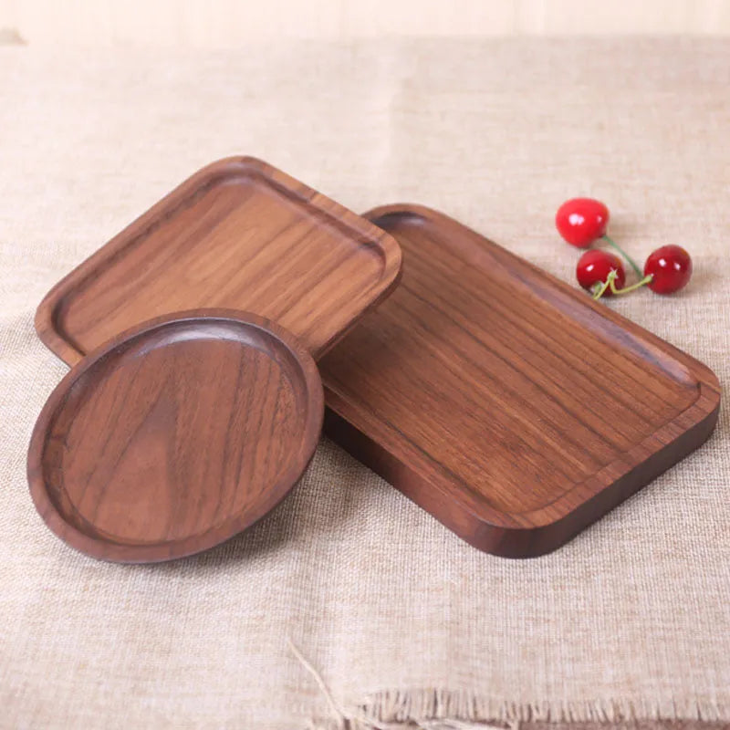 Japanese style black walnut wooden rectangular dinner plate with hand-painted plain surface