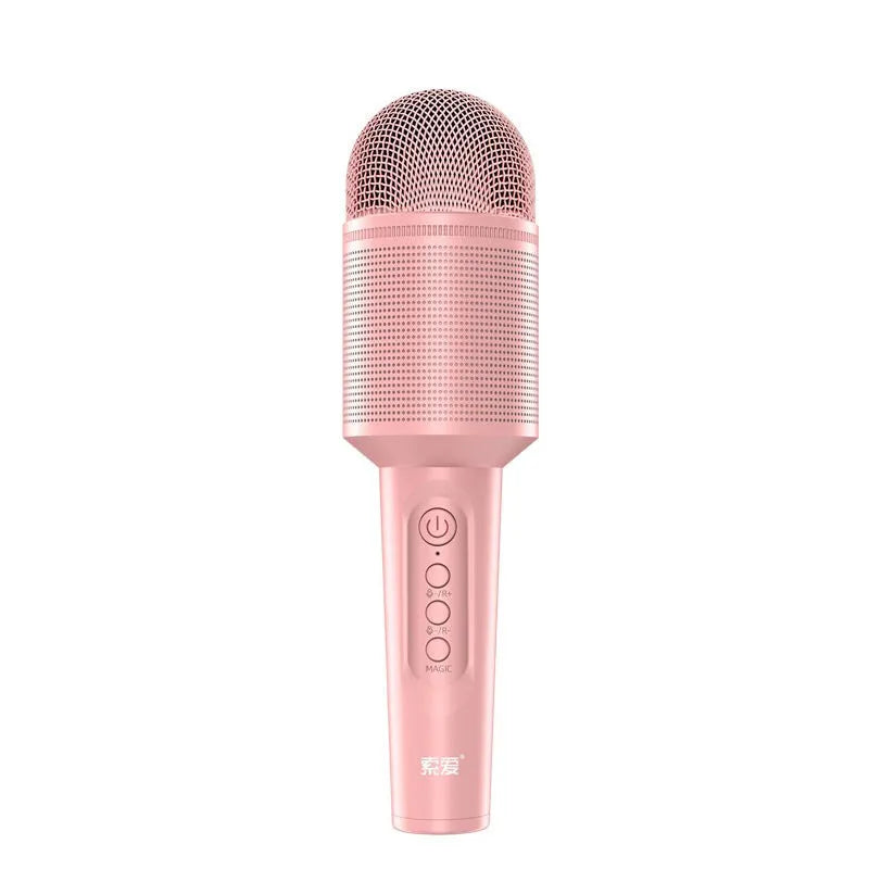 Wireless Bluetooth karaoke microphone in pink, blue or green colour with USB connection option