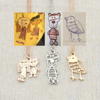 Custom children's artwork necklace with stainless steel chain and titanium steel pendant