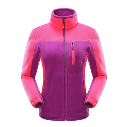 Polar fleece couple cardigan with contrasting colour panels in autumn winter wear