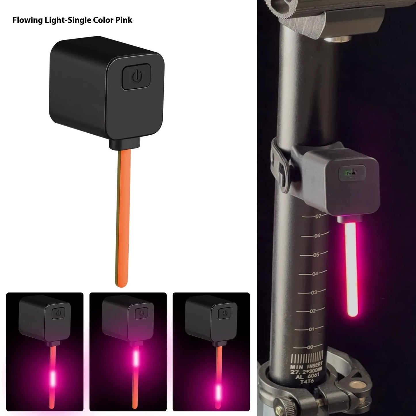 Bicycle running water taillight safety indicator lamp showing LED lighting pattern