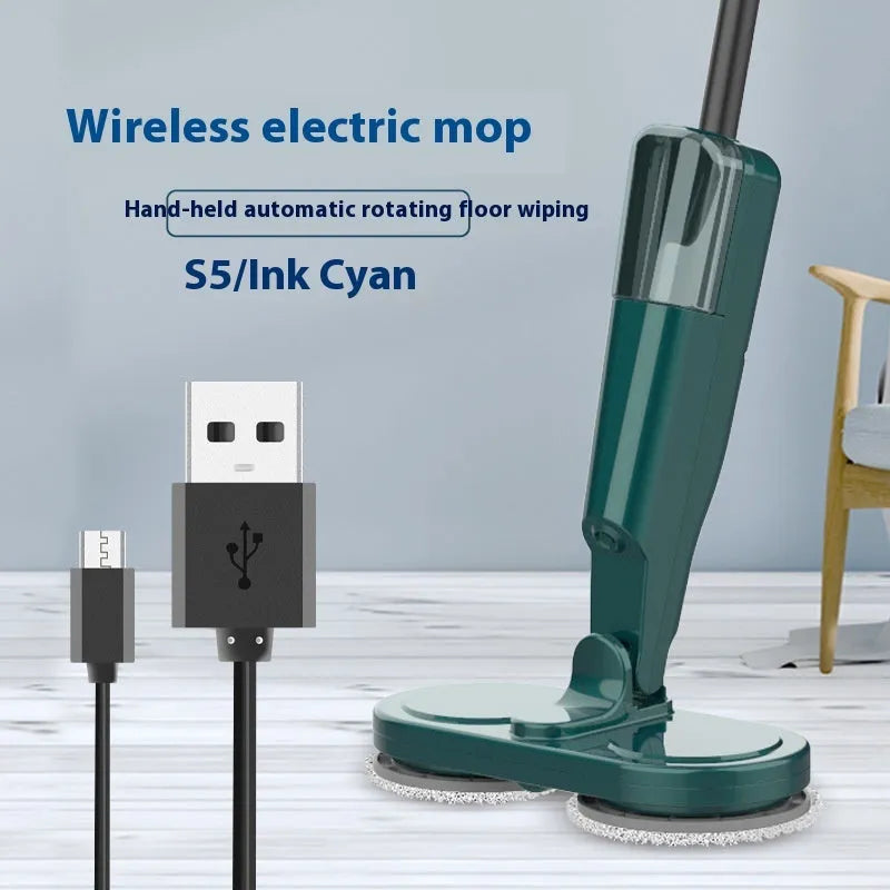 Wireless electric mop in S5 Green colour with USB charging cable and integrated water tank
