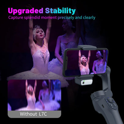 RK Series foldable handheld camera stabiliser gimbal with AI-RGB lighting in gun metal colour.