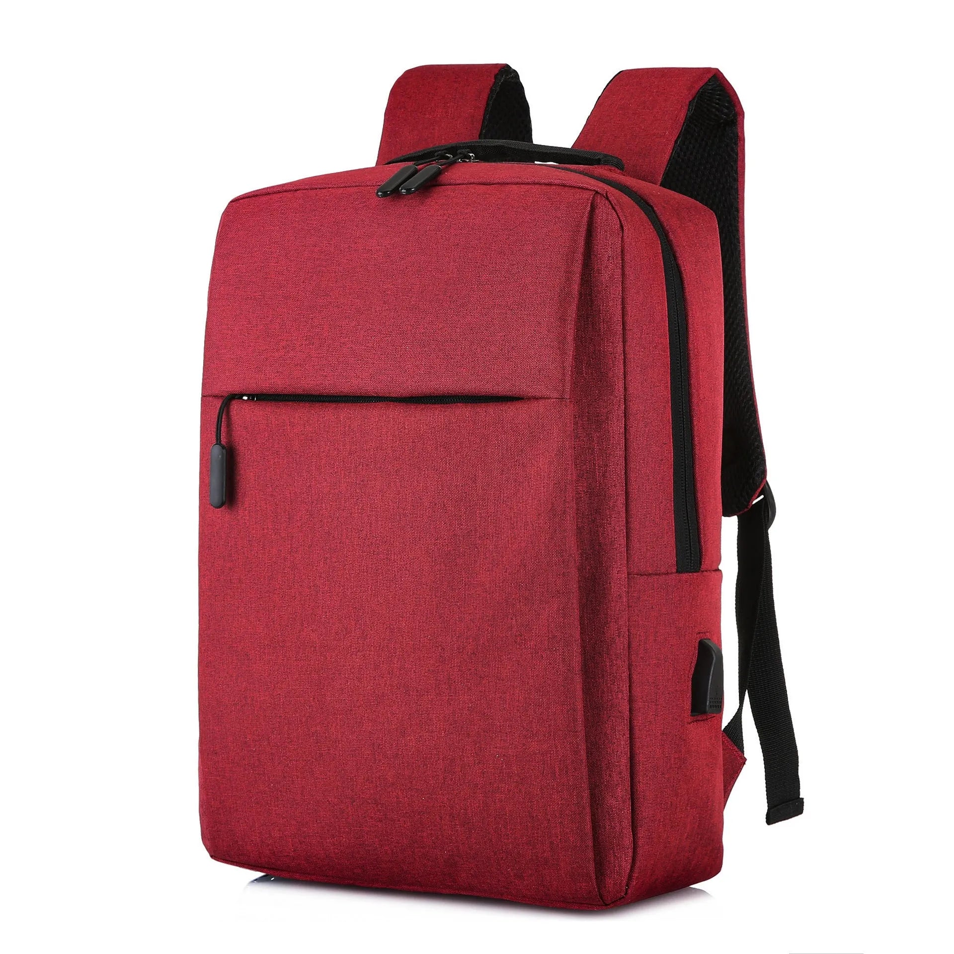 Large black Oxford cloth sports backpack with curved shoulder straps and USB charging port.
