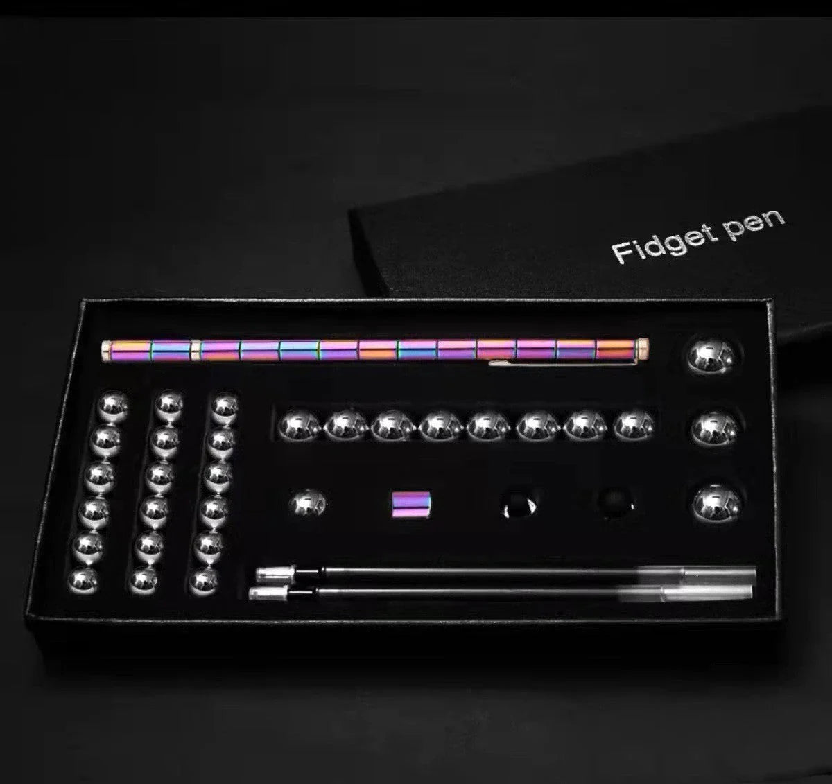 Modular magnetic pen with erasable ink, stress-relieving fidget features, and interchangeable components