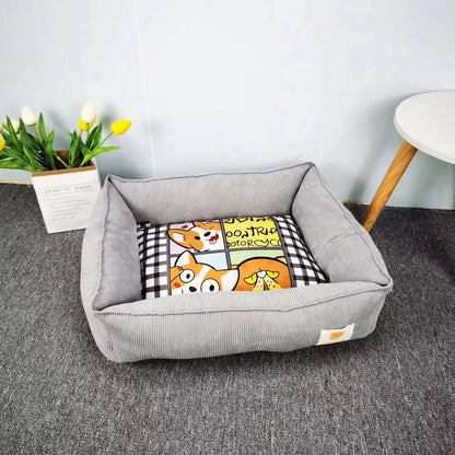 Cotton dog nest bed in light blue colour with soft velvet material and PP cotton filling