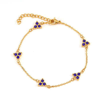 Women's stainless steel three diamond geometric triangular bracelet in gold finish with white zircon gemstones