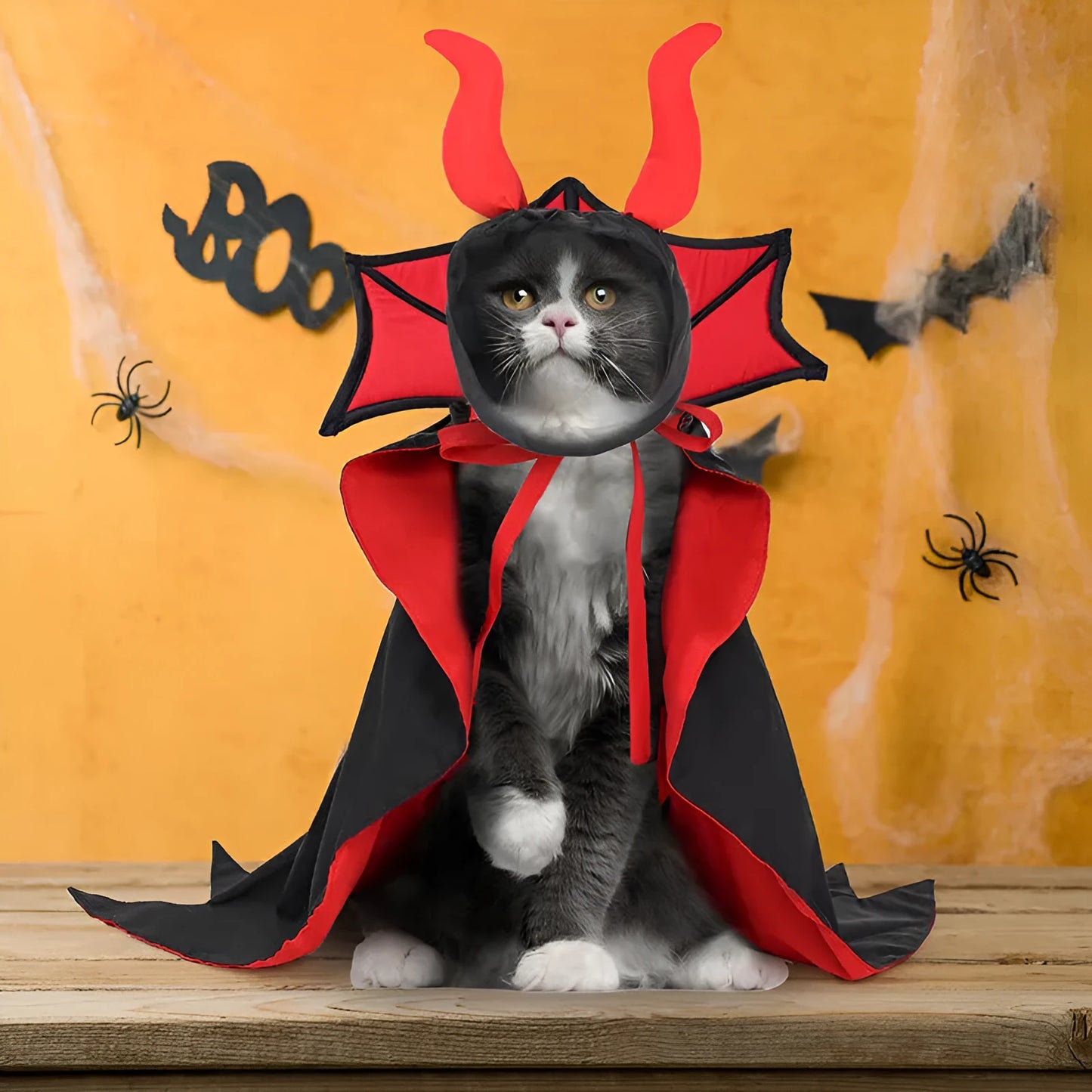 Black polyester vampire cloak and hat Halloween costume for a dog or cat