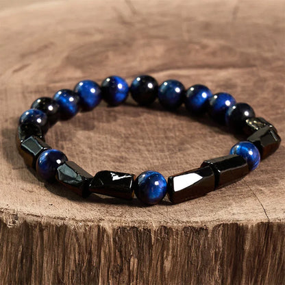 Natural obsidian single ring bracelet with 8mm beads and retro constellation design.