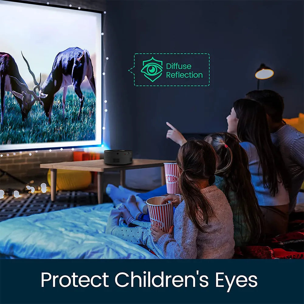 Black portable children's mobile phone projector with compact 110mm ABS plastic housing for home and outdoor use