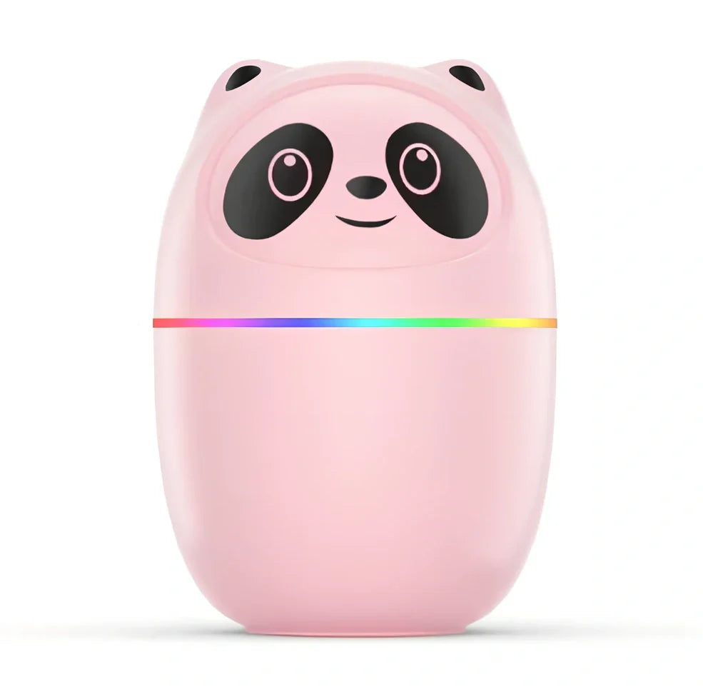 White USB mini humidifier on desk emitting mist with night light glow, 75x75x116mm size for office aromatherapy