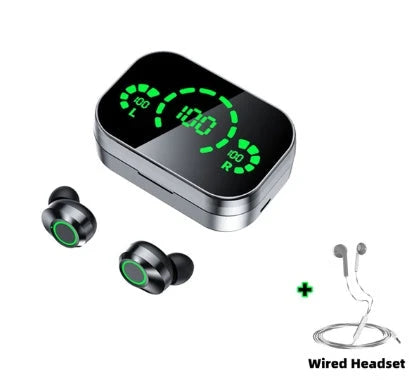 Sleek wireless Bluetooth earbuds with smart LED display, noise-cancelling microphone, and high-fidelity graphene diaphragms