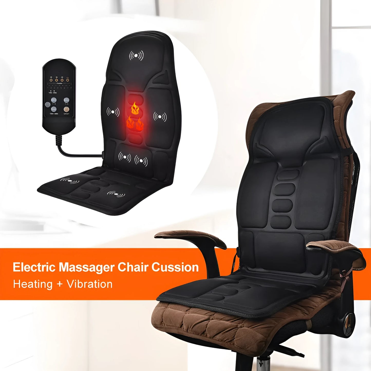 Black electric cervical vertebra massager with wireless remote control and Bluetooth connectivity