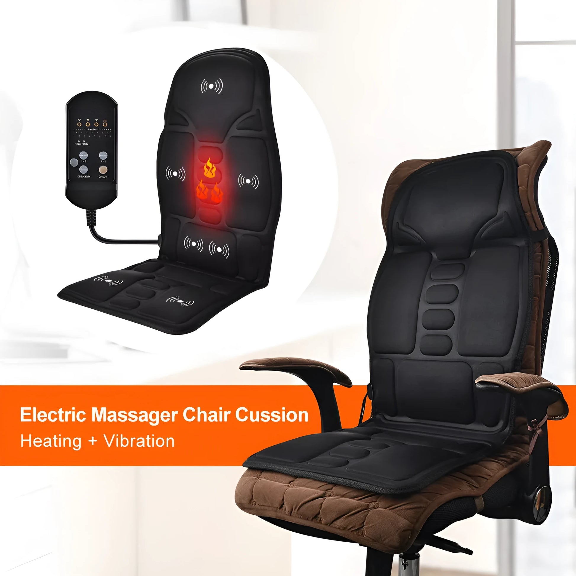 Black electric cervical vertebra massager with wireless remote control and Bluetooth connectivity