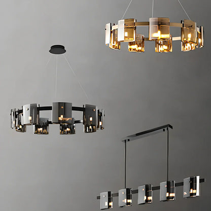 Glass fish-shaped chandelier with 6 LED lights, 600mm diameter, smoke grey finish