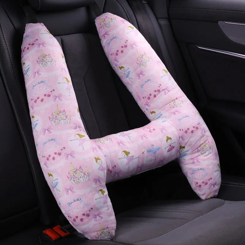 Automotive headrest car pillow with neck support 55x70cm in flower rabbit, monster, wolf, Jurassic, strawberry, Bugs Bunny, blue dinosaur, unicorn, ballet girl, or floral skirt rabbit pattern designs for comfortable sleeping and travel
