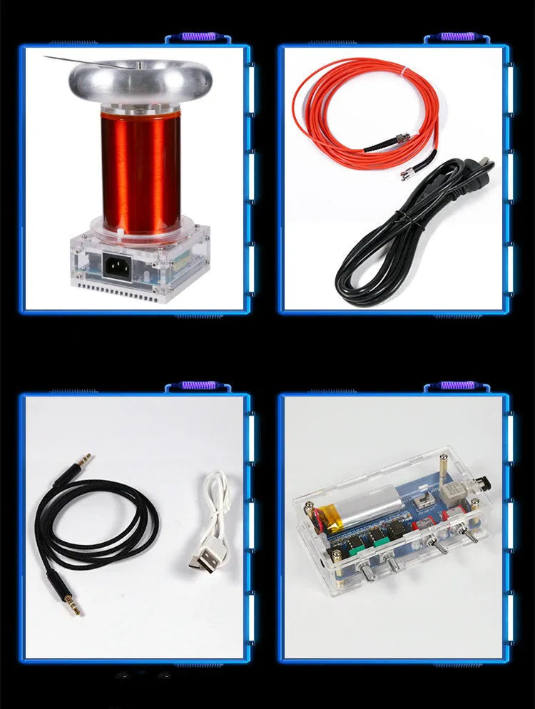 Tesla coil driver board electronics unit with connections for power, audio, and controller