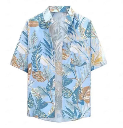 Men's short-sleeved Hawaiian shirt with a colourful 3D printed pattern.
