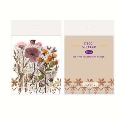 Enchanting collection of transparent floral, mushroom, and fern stickers for DIY crafting and design