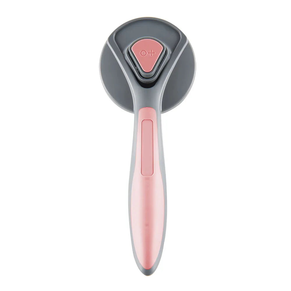Self-cleaning slicker brush for cats and dogs with massaging bristles and comfort-grip handle