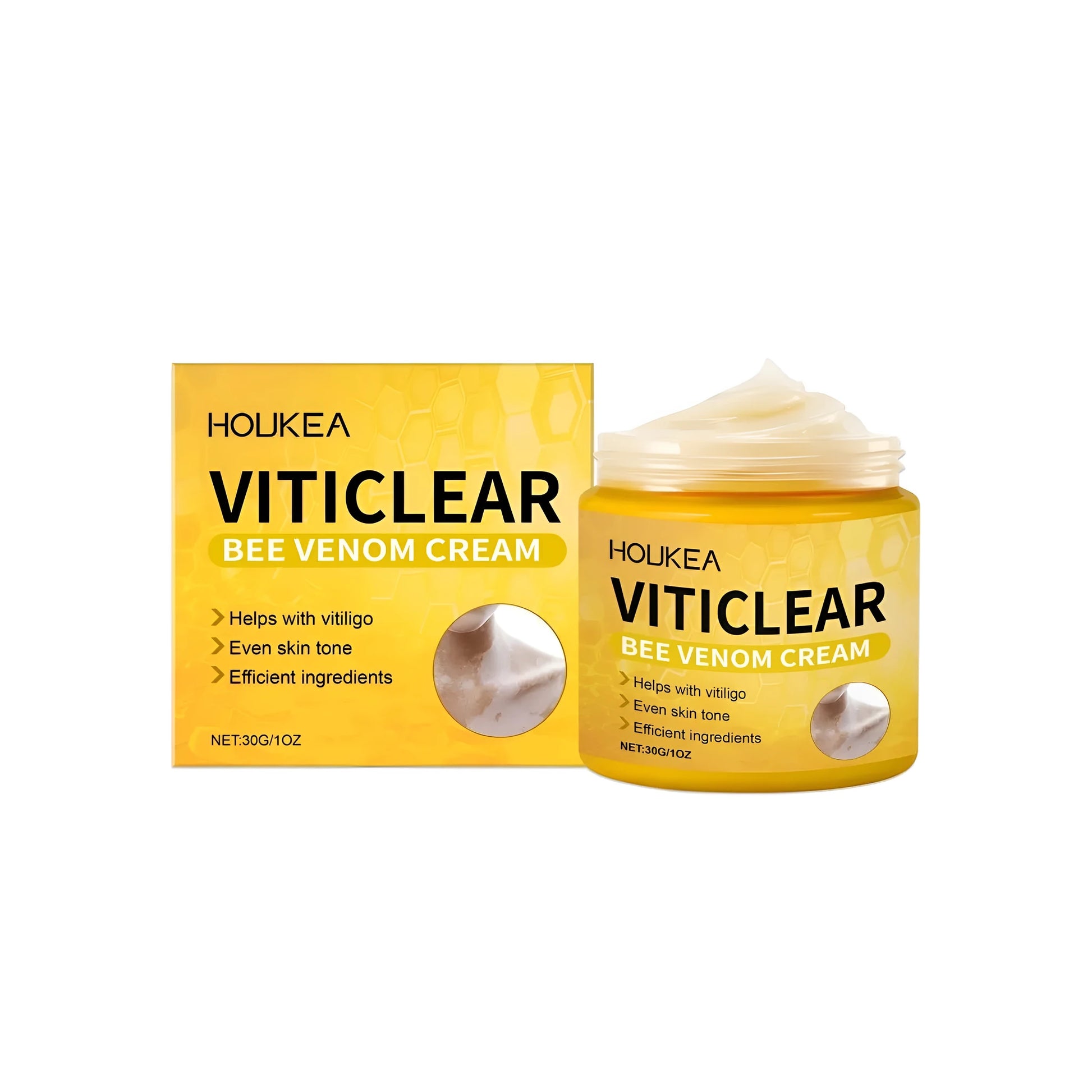 30g tube of vitiligo skin cream with botanical ingredients including mint and safflower.