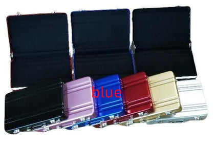 Slim aluminium alloy card holder in red, blue, black, silver, pink, or gold.