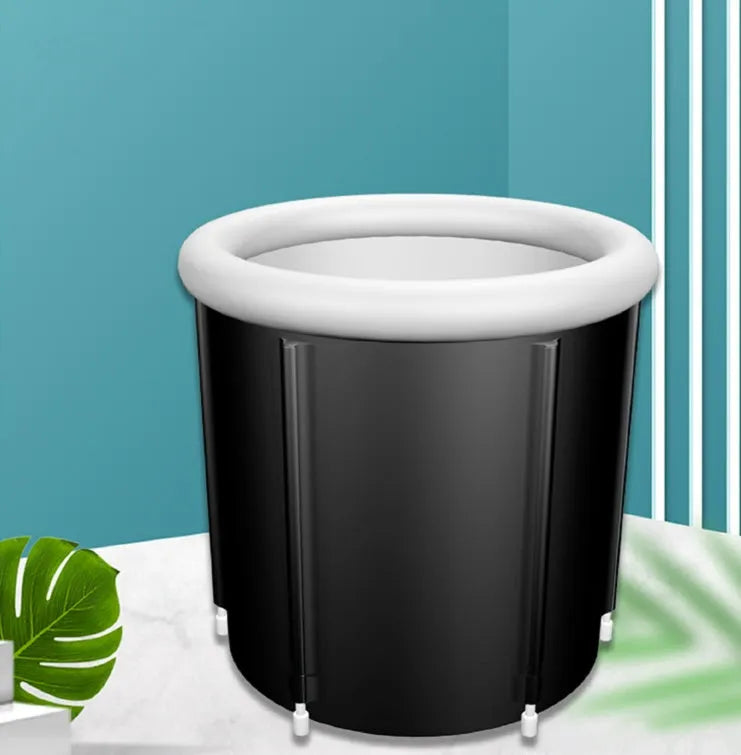 Black portable inflatable ice bath with 70x80cm internal space and triple-layered insulated fabric