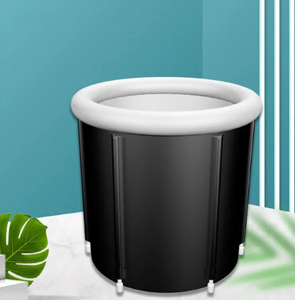 Black portable inflatable ice bath with 70x80cm internal space and triple-layered insulated fabric