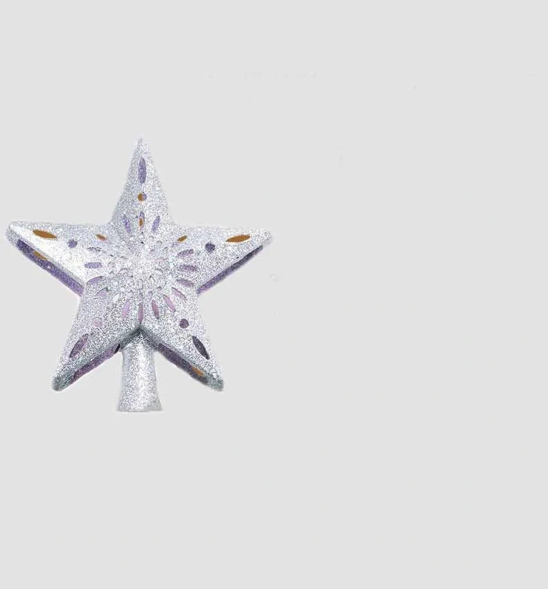 Christmas tree topper star with LED snowflake projector in silver and gold