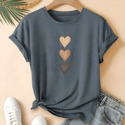 Women's art retro pure cotton short sleeve T-shirt in blue.