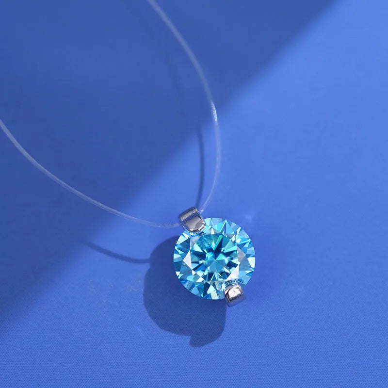 Women's moissanite clavicle chain with invisible fishing line and plum blossom design on 925 silver pendant