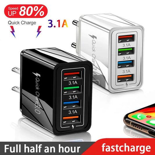Powerful 4-Port USB Wall Charger with Quick Charge 3.0 for Phones and Tablets