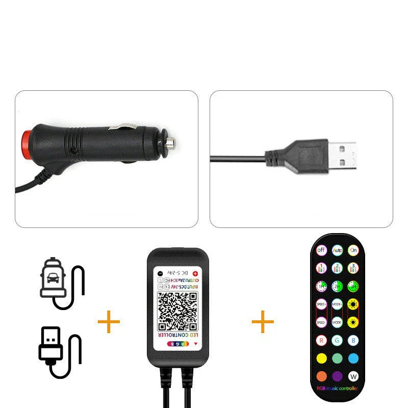 Stylish car interior mood lighting kit with remote control for customizable LED illumination