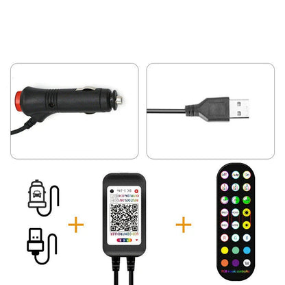 Stylish car interior mood lighting kit with remote control for customizable LED illumination
