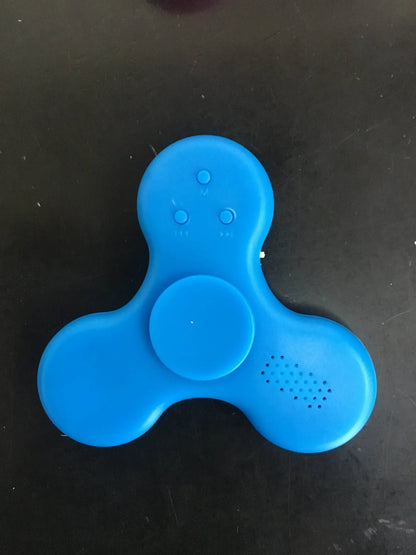 Square Bluetooth speaker music fidget spinner MP3 player in blue, showing button controls and compact design.