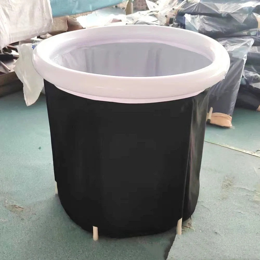 Black portable inflatable ice bath with 70x80cm internal space and triple-layered insulated fabric